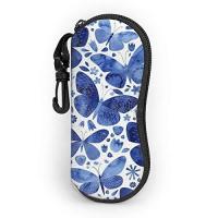 【LZ】▽◕▼  Blue Butterflies Sunglasses Case para homens e mulheres Soft Glasses Case Ultra Light Neoprene Zipper Eyeglass Case