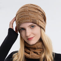 Knitted Unisex Man Women Winter Hat Scarf Two-piece Warm Woolen Beanie Scarf Hat Set