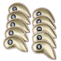 10PCS Golf Iron Headcover Head Cover with Closure New Thick PU Leather Golden Smooth Surface