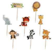 Baby Shower Party ช้าง/สิงโต/Tiger Cupcake Toppers กับ Sticks ตกแต่งสัตว์ป่าธีมเด็กโปรดปรานเค้ก Toppers 24PCS-zakua