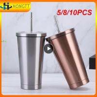 5/8/10PCS 500Ml Stainless Steel Straw Cup Large Capacity Outdoor Travel Portable Water Cup Non-Slip Household Drinking Tumbler