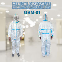 ชุด PPE GBM-01 มีแถบเย็บปิดรอยตะเข็บ สำหรับบุคคลากรทางการแพทย์ ชุด PPE GBM-01 Plus มีถุงหุ้มเท้า Size L