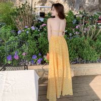 Summer new original painting color sunset French lemon dress designer condole beach dress