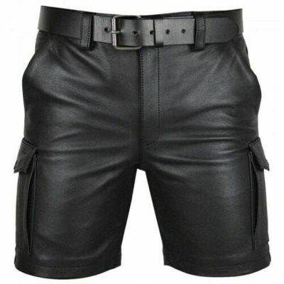 2021Thoshine Brand Summer Men Leather Shorts Elastic Outerwear Short Pants Male Fashion PU Faux Leather Shorts