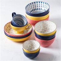 （glistening shop）1 X FashionPrinted Bowl ReliefHousehold Soup Bowl For Tableware Home Kitchen