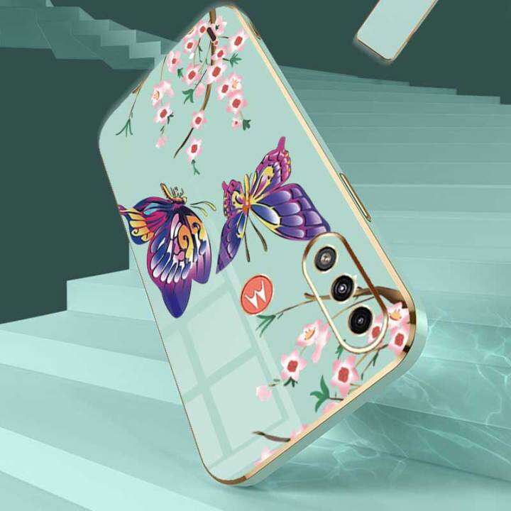 เคสสำหรับ-moto-e7-power-moto-e7i-power-moto-e20-moto-e6s-2020-moto-e7-edge20-moto-ผีเสื้อที่สวยงามหรูหราพร้อมกล้องดอกไม้เคสป้องกันโทรศัพท์ขอบชุบซิลิโคนนิ่มพร้อมฟรีสายคล้อง