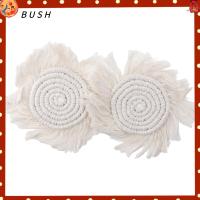 BUSH 2 Pcs กลมกลมๆ ที่รองแก้วสำหรับดูดซับเครื่องดื่ม 7.9นิ้วค่ะ สีเบจ จานรองแก้วสไตล์โบฮีเมียน ดูดซับและใช้ได้จริง Farmhouse drink Coaster set สำหรับแก้วและถ้วยประเภทต่างๆ อุปกรณ์สำหรับห้องครัว