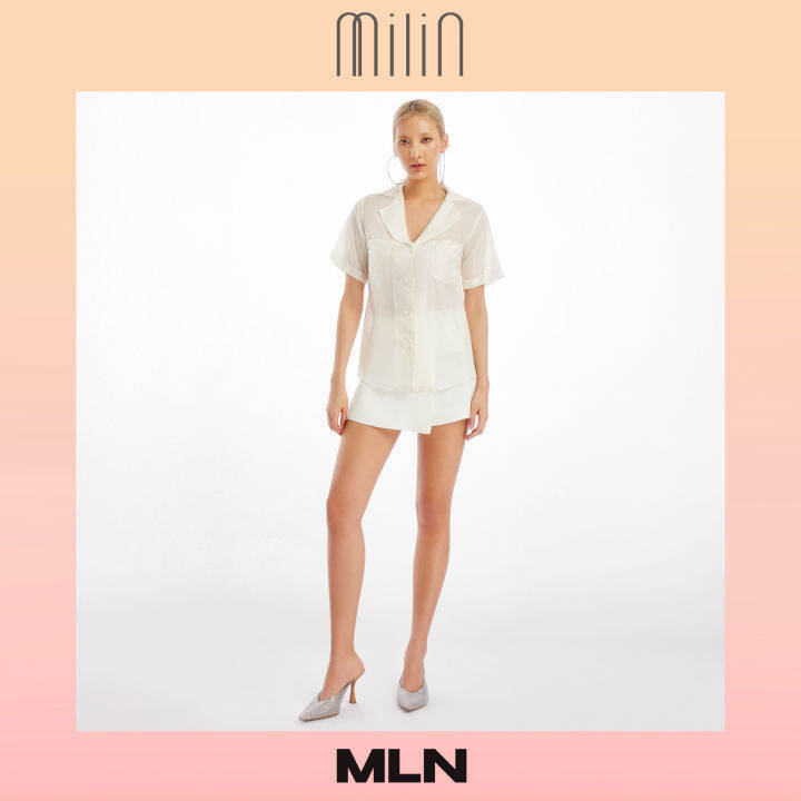 milin-collared-v-neckline-short-sleeve-shirt-เสื้อเชิ้ตคอปกแขนสั้น-sensuous-top