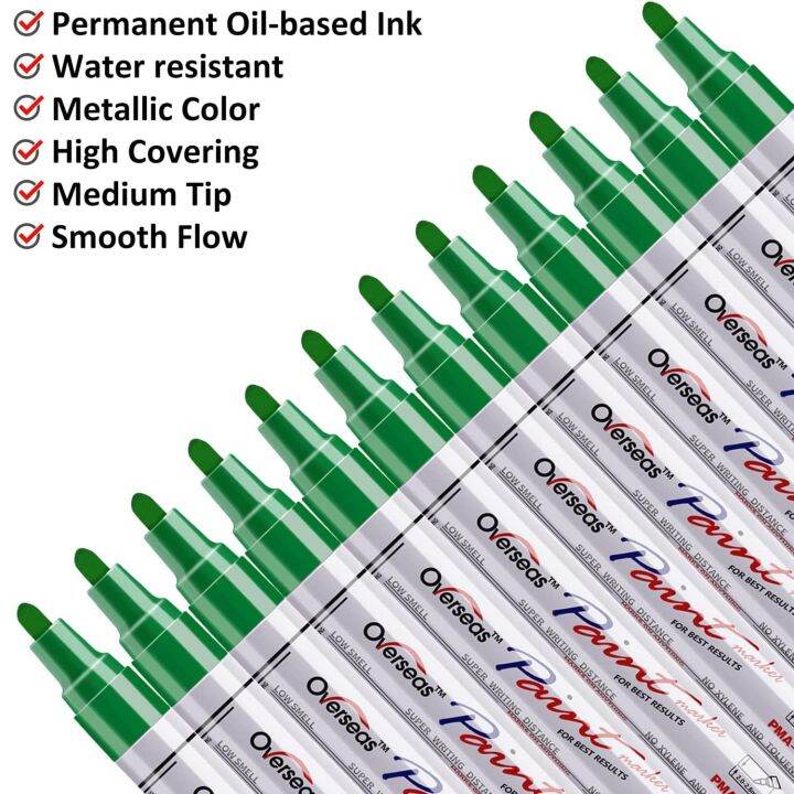 green-paint-pens-paint-markers-12-pcs-waterproof-oil-based-paint-pen-set-quick-dry-and-permanent-markers-for-rock-painting