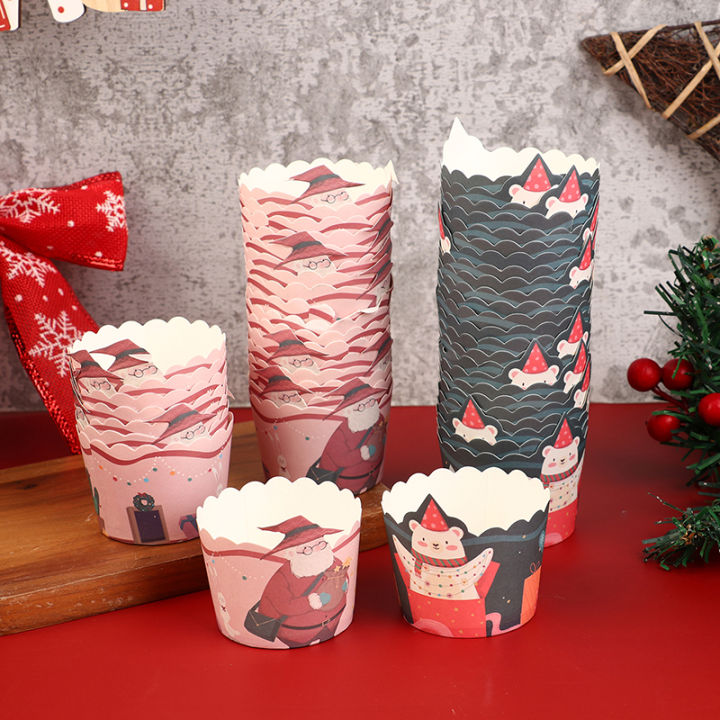 ชุดเค้กถ้วยมัฟฟินกระดาษคัพเค้กคริสต์มาสแบบกันน้ำมัน50ชิ้นเทศกาลฤดูใบไม้ผลิปีใหม่ของที่ระลึก