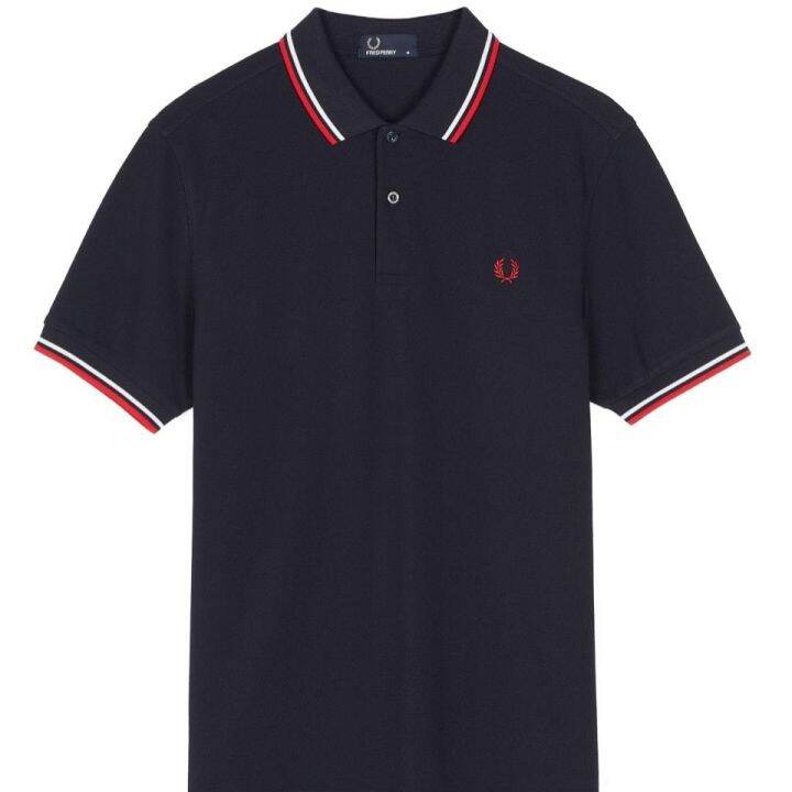 fred-perry-เสื้อบูติกคลาสสิกสำหรับฤดูร้อน-เสื้อคอปกทรงสลิมฟิตสีทึบผ้าฝ้ายแท้ผู้ชายเสื้อโปโลขนาดพลัสไซส์