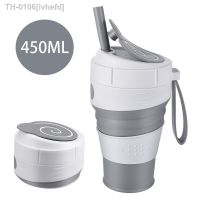 ✁✺✳ ivhefd Copo de café dobrável silicone com palha tampa à prova vazamento dobrável viagem caminhadas piquenique produto comestível sem BPA caneca 450ml