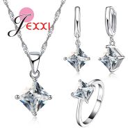 New 925 Sterling Silver Jewelry Set for Women Earrings/Pendant/Necklace/Ring With Shiny White Cubic Zircon Bijoux Set