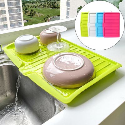 【CC】 Drain Rack Silicone Dish Drainer Tray Large Sink Drying Worktop Organizer Dishes Tableware