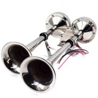 Marine Dual Horn Horn Marine Stainless Steel Electric Horn 18-1/2 Inch 12V Dual/Double Tube Horn Flute Horn Silver