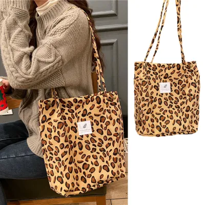 Literary Buckle Handbag Female Handbags Snap Button Handbag Reusable Shopping Bag Corduroy Shoulder Bag