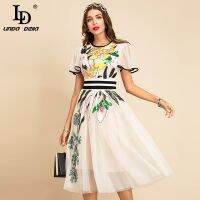 【hot】 LINDA DELLA New 2021 Fashion RunwayMidi Sleeve Sequined Embroidery Ladies Dresses