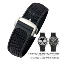 20mm 21mm 22mm High Quality Rubber Silicone Watchband Fit for Speedmaster watch Strap Stainless Steel Deployment Buckle