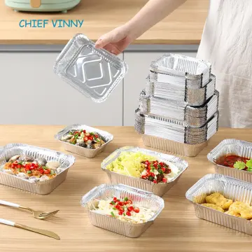10pcs Rectangle Shaped Disposable Aluminum Foil Pan Take-out Food Containers  with Aluminum Lids/Without Lid 