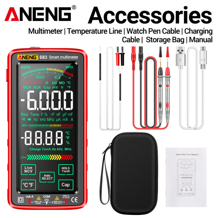 ส่งเร็ว-aneng-681-682-683-multimeter-tester-anti-burn-เครื่องวัดความจุไฟฟ้า-6000-นับไฟฉายแบบชาร์จไฟหน้าจอ-lcd-เครื่องมือวัด