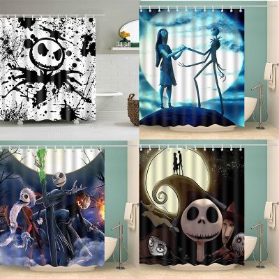 ☞ Jack Skellington Shower Curtain 3D Printed Bathroom Waterproof Polyester Octopus Washable Bath Decor Curtains With 12 Hooks