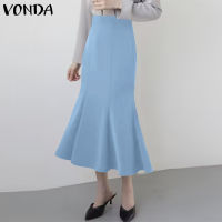 (จัดส่งฟรี)Fancystyle VONDA ผู้หญิงอารมณ์เอวแพกเกจสะโพกสูงกระโปรงนางเงือกกระโปรงสีทึบสง่างาม