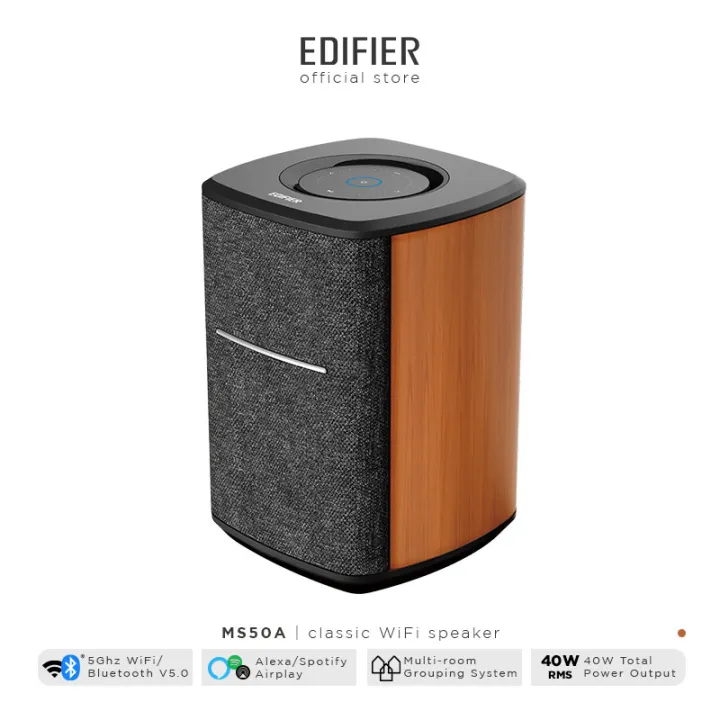 Edifier MS50A Classic WiFi Speaker | Bluetooth 5.0 | Alexa | Amazon Echo | Spotify | Airplay | Multi-Room System | 2 Way Audio Crossover | 40W Power RMS | Smart Touch Control | Microphone-Free Privacy