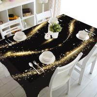 [HOT W] Black Gold Abstract Waves Tablecloth For Wedding Table Gold Sparkles Abstract Waterproof Tablecover Table Cloth Square Rectangle