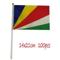 ZXZ Seychelles hand Flag 100pcs 14*21cm Polyester Double Side Printing Seychelles SC Hand waving Flag with plastic flagpole