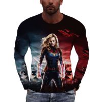 Camiseta con estampado 3D de capitán Marvel para hombre y mujer, ropa de manga larga de gran tamaño, estilo Harajuku, moderna, Primavera