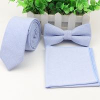 Skinny Cotton Solid Color Tie Bowtie Pocket Square Set Pure Colorful Necktie Butterfly Handkerchief Lots Nails Screws Fasteners