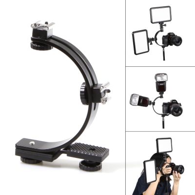 Universal Multifunction Adjustable Photography C Shape Mount Camera Flash Bracket Two Hotshoe Mounts Flash Holder 1/4 Screw