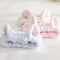 【YF】 Women Girls Cute Coral Fleece Cat Ears Elastic Headbands Soft Comfortable Wash Face Bath Hairbands Photo Prop Hair Accessories