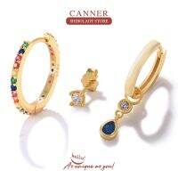 [Han ornaments] CANNER 3ชิ้นชุดสีฟ้าเพทายต่างหูเงิน925ต่างหูสำหรับผู้หญิงวางต่างหู P Endientes กระดูกอ่อนเครื่องประดับ Fine 18พันทอง