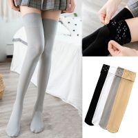 【jw】۞﹉  Meias Silicone antiderrapante elástico de veludo sólido piso collants joelho meias altas das mulheres Transparente Meia Ultra-fina