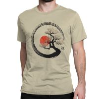 Enso Circle And Bonsai Tree On Canvas T-Shirts For Men Vintage Pure Cotton Tees Crewneck Classic Short Sleeve T Shirt Tops