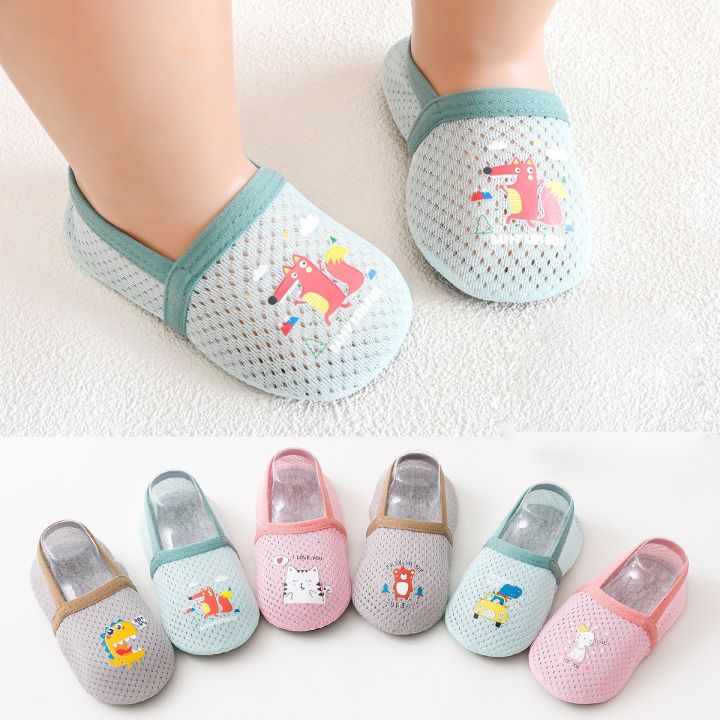 Cute Baby Floor Socks With Rubber Soles Summer Mesh Breathable Kids Girl  Boy Short Socks Anti Slip Cartoon Toddler Socks