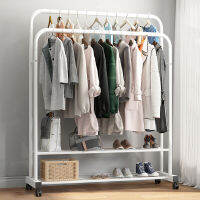 UNHO ราวแขวนเสื้อ Rolling Double Rail Clothes Rack Stand with 2-tier Shelves ราวเเขวนผ้า รับน้ำหนักได้ 50+kg