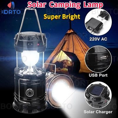 Portable Camping Lamp USB Rechargeable Light Outdoor Tent Light Lantern Solar Power Collapsible Lamp Flashlight Emergency Torch