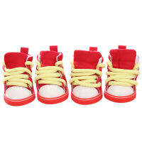 Haosu®4Pcs Anti-Slip Laced Breathable รองเท้าสัตว์เลี้ยงรองเท้าผ้าใบสุนัข Puppy Supplies สีแดง