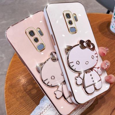 Folding Makeup Mirror Phone Case For Samsung Galaxy S8 Plus S8+ S9 Plus S10 Plus S10+ S9+  Case Fashion Cartoon Cute Cat Multifunctional Bracket Plating TPU Soft Cover Casing