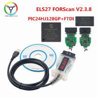 ELS27 V2.3.8 FORScan เครื่องสแกน OBD2การวินิจฉัยรถยนต์สายเครื่องมืออัตโนมัติสีเขียว PCB ELS 27 FTDI PIC18F25K80หลายภาษา