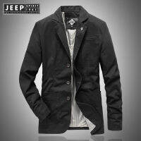 JEEP SPIRIT 1941 ESTD แจ็กเก็ตปกผ้าฝ้าย Business Casual ของผู้ชายทรงหลวมกระชับพอดีตัวเสื้อคลุมสูทฤดูใบไม้ร่วง