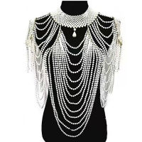 fashion tassel design handmade Pearl shoulder chain big size necklace pearl-body-chain for women jewelry wedding dress accessor