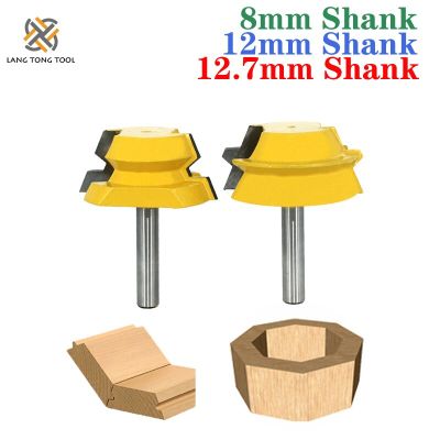 2Pcs 8/12 / 12.7mm Shank Lock Miter Tenon Router Bits 22.5 องศากาว Joinery Milling Cutter Set สําหรับเครื่องตัดไม้ LT041