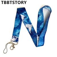 World Map Cell Phone Rope Lanyard Keychain for Keys ID USB Badge Holders Pass Gym Mobile Lanyards Neck Strap Webbing Ribbon