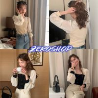 Zero shop?พร้อมส่ง? (Zero-5783)  เสื้อไหมพรมแขนยาว ทรงเรียบร้อยคุณลูกนิดๆ แขนผ้าซีทรู