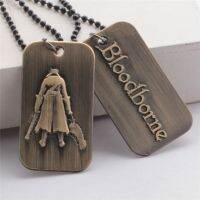 Vintage Bloodborne Hunter with Weapon Engraved Pendant Necklace for Men PS4 Military Necklace Dog Tag Fans Cosplay Party Jewelry