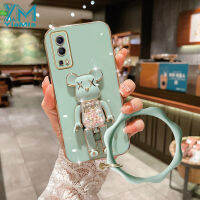 YiaMia เคสโทรศัพท์แบบนิ่มสำหรับ VIVO Y72 5G,เคส Y30 Y50 Y30i Y01 Y15A Y51 Y31 1938เคสมือจับสำหรับโทรศัพท์มือถือ Y35 Y22S Y19 Y16 Y15S Y36แฟชั่นน่ารักสีชมพูแฟลชรูปหมีฝาครอบโทรศัพท์ TPU เคสนิ่มเคลือบอิเล็คโทรเพลท6D + สร้อยข้อมือ