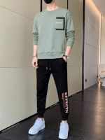 【Ready】? sports suit for men sprg and autumn loose mens rod neck sweat h nme y clot two-piece set